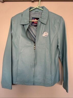 Light Teal Women's Leather Zip Jacket JAZZ